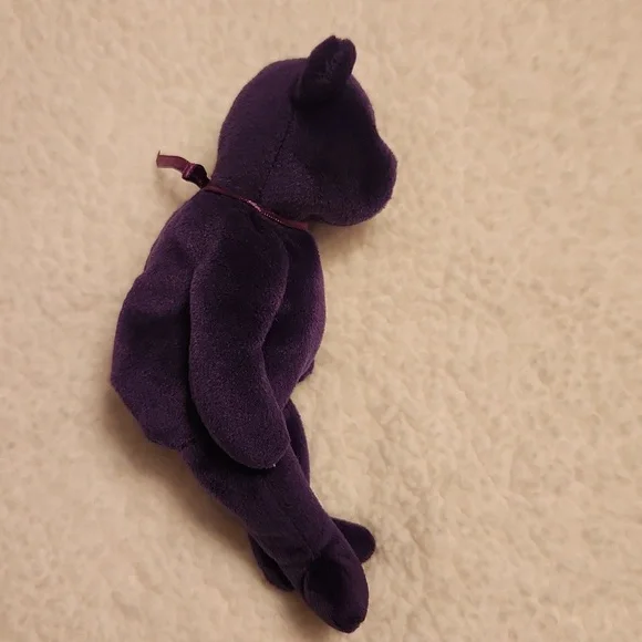 Vintage 90' Princess Diana Rosette Floral Embroidery TY Beanie Baby Purple Bear - Picture 9 of 10